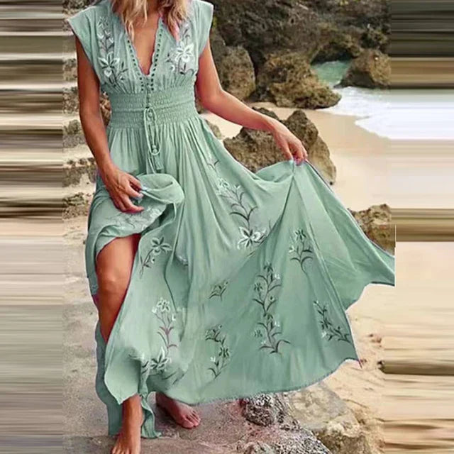 Boho Sommer-Midikleid mit V-Ausschnitt und Luftigem Schnitt – Talia