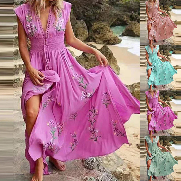 Boho Sommer-Midikleid mit V-Ausschnitt und Luftigem Schnitt – Talia