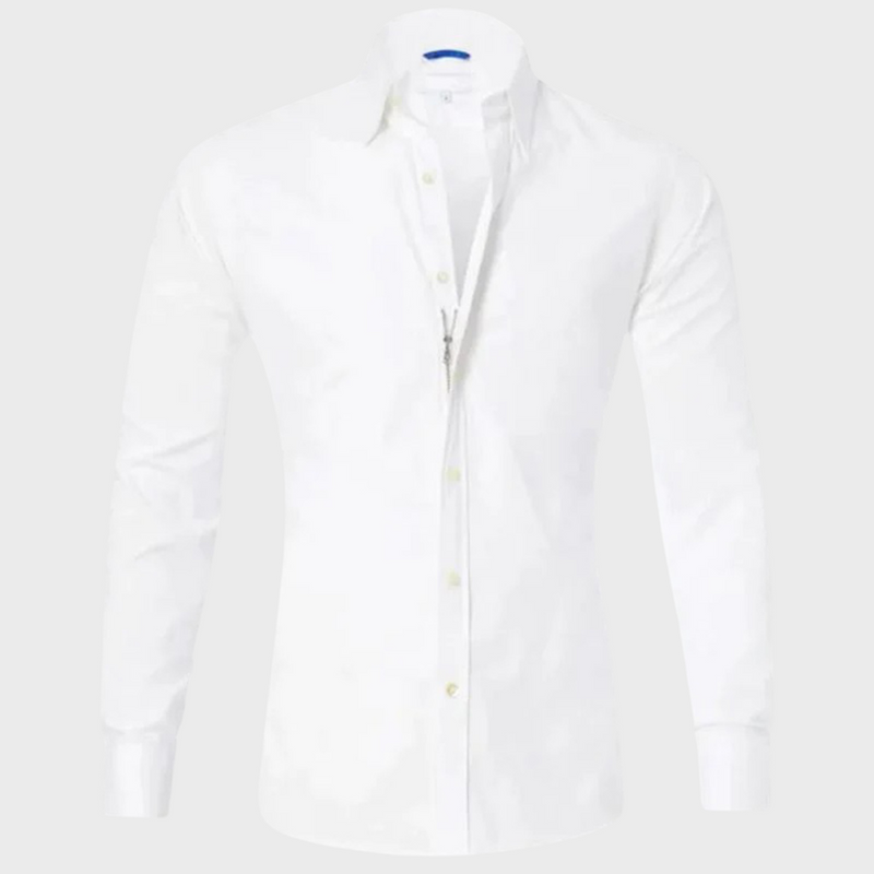 Weiße Herrenhemd, langärmelig, Baumwolle, klassischer Kragen, elegant, Business-Mode.