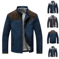 Herren Steppjacke, blau-braun, gesteppt, Reißverschluss, modisch, warm, Herbst-Wintermode.