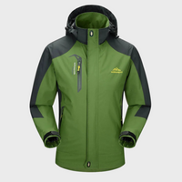 Grüne Outdoor-Jacke mit Kapuze, wasserdicht, winddicht, Herren, Armeegrün, funktional.
