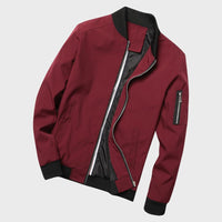 Rote Bomberjacke für Herren, Reißverschluss, Taschen, modisch, lässig, Polyester.