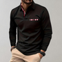 Schwarzes Herren-Poloshirt mit rotem Karomuster, Langarm, elegantes Design.