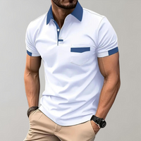 Herren-Poloshirt weiß-blau, Kurzarm, Baumwolle, modisch, Freizeitkleidung, Sommermode.