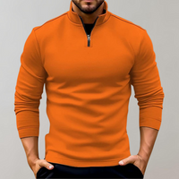 Orangefarbener Herrenpullover mit Reißverschluss, Langarm, modisch, bequem, Freizeitkleidung.