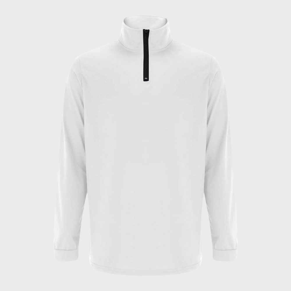 Weißer Herren-Pullover mit Reißverschluss, Langarm, Stehkragen, Baumwolle, modisch, bequem.