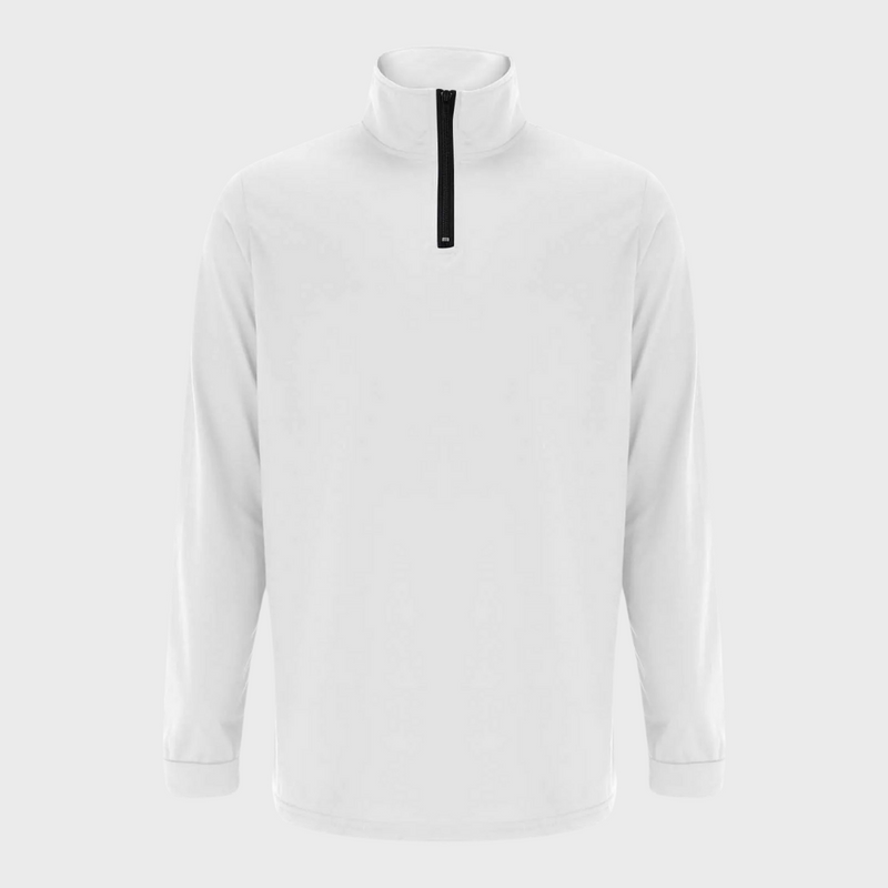 Weißer Herren-Pullover mit Reißverschluss, Langarm, Stehkragen, Baumwolle, modisch, bequem.