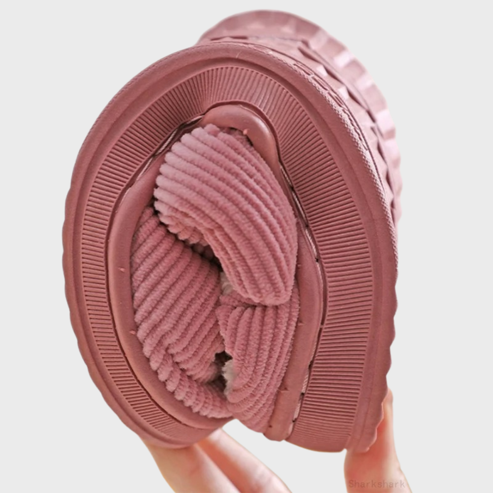 Rosa faltbare Hausschuhe, rutschfest, Cord-Design, bequem, für Damen und Herren.