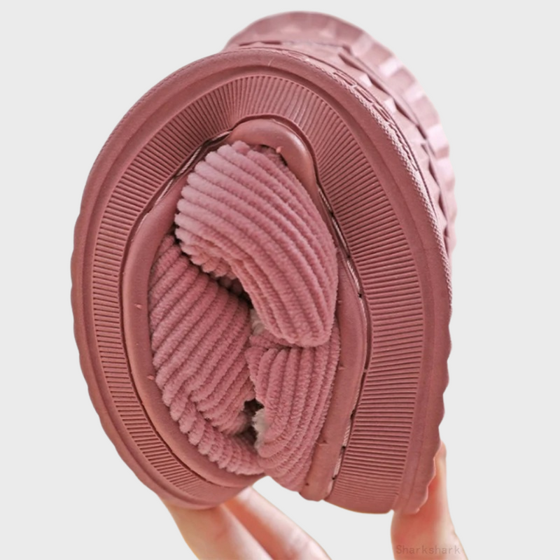 Rosa faltbare Hausschuhe, rutschfest, Cord-Design, bequem, für Damen und Herren.