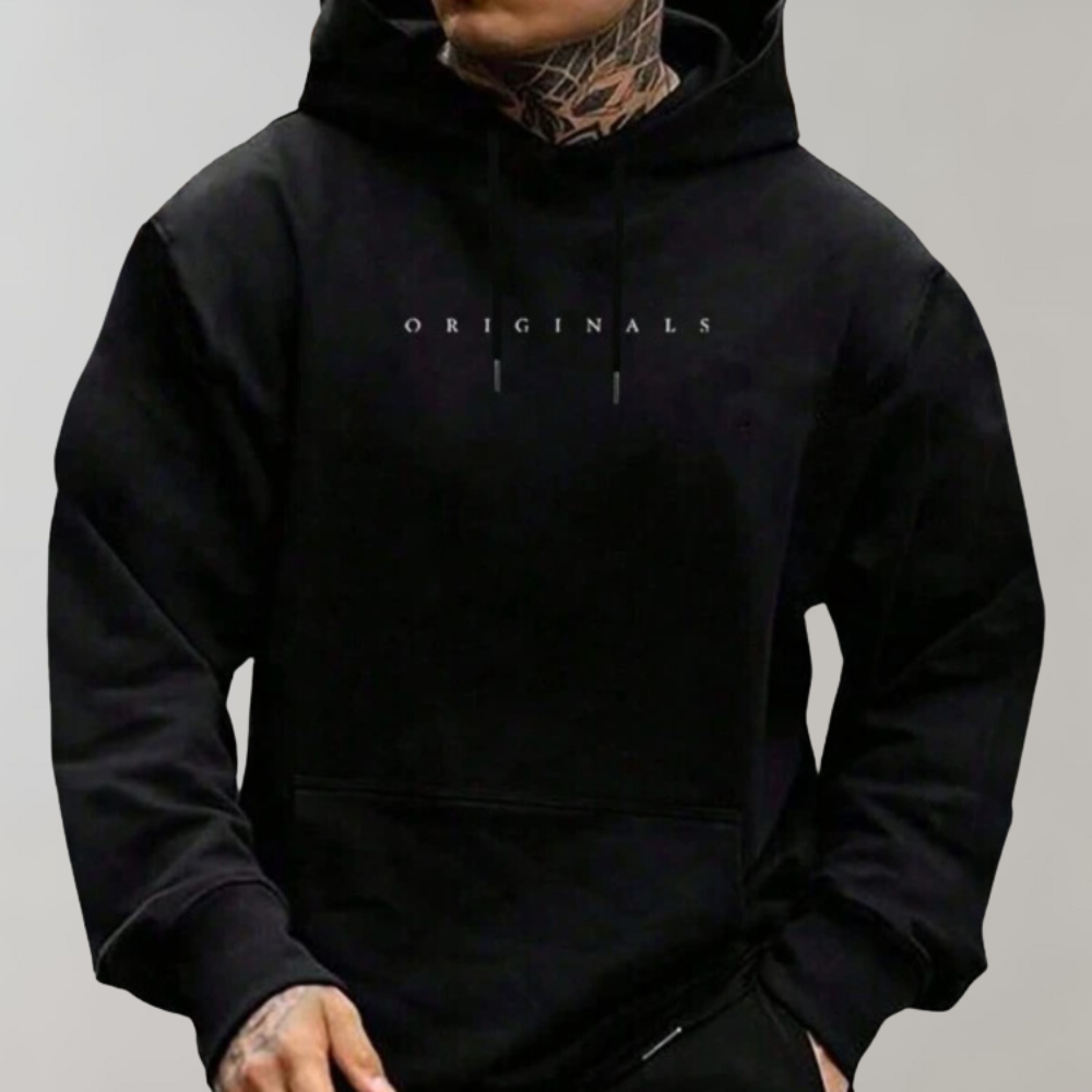 Schwarzer Kapuzenpullover "Originals", Herrenmode, Baumwolle, Streetwear, lässig, Tattoo-Design.