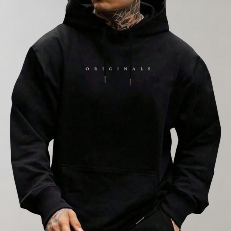 Schwarzer Kapuzenpullover "Originals", Herrenmode, Baumwolle, Streetwear, lässig, Tattoo-Design.