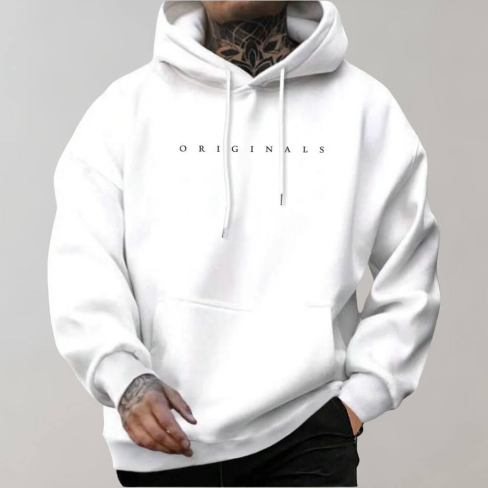 Weißer Hoodie mit "ORIGINALS"-Aufdruck, Unisex, Baumwolle, lässig, Kapuze, Kordelzug.