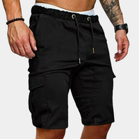 Schwarze Herren-Cargoshorts, elastischer Bund, Freizeitmode, Sommerkleidung.