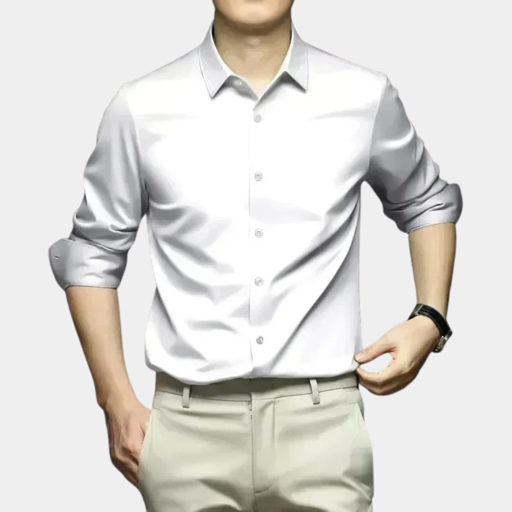 Weißes Herrenhemd, langärmelig, Baumwolle, elegant, Business-Look, modisch, klassisch.