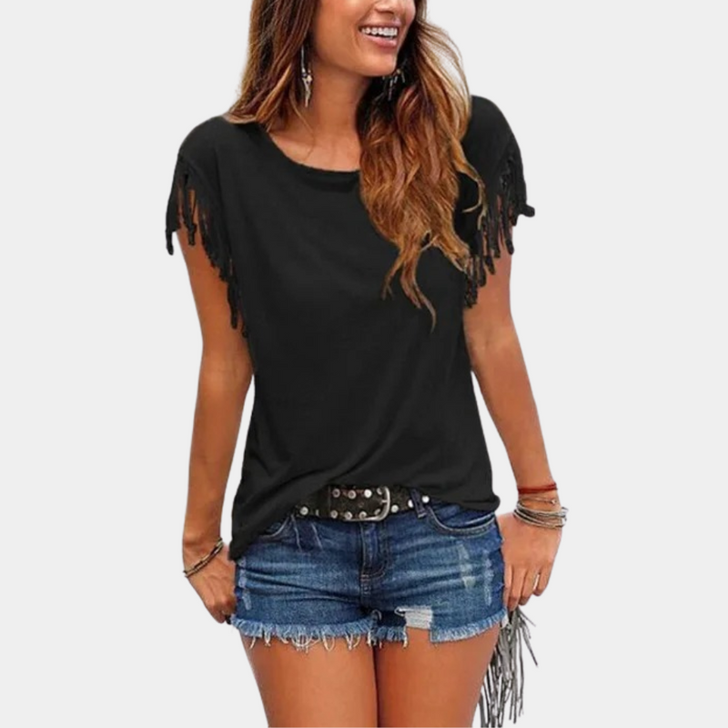 Fransiges Sommer-T-Shirt mit lockerer Passform – Mila