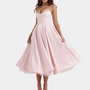 Damen Abendkleid rosa, Spaghettiträger, A-Linie, Satin, elegant, knielang, festlich