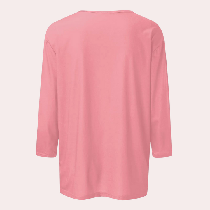 Rosa Damen-Langarmshirt aus Baumwolle, Rückansicht, lässiger Stil, modische Oberbekleidung.
