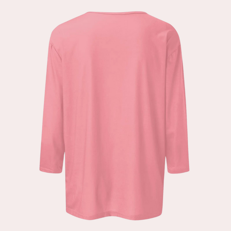 Rosa Damen-Langarmshirt aus Baumwolle, Rückansicht, lässiger Stil, modische Oberbekleidung.