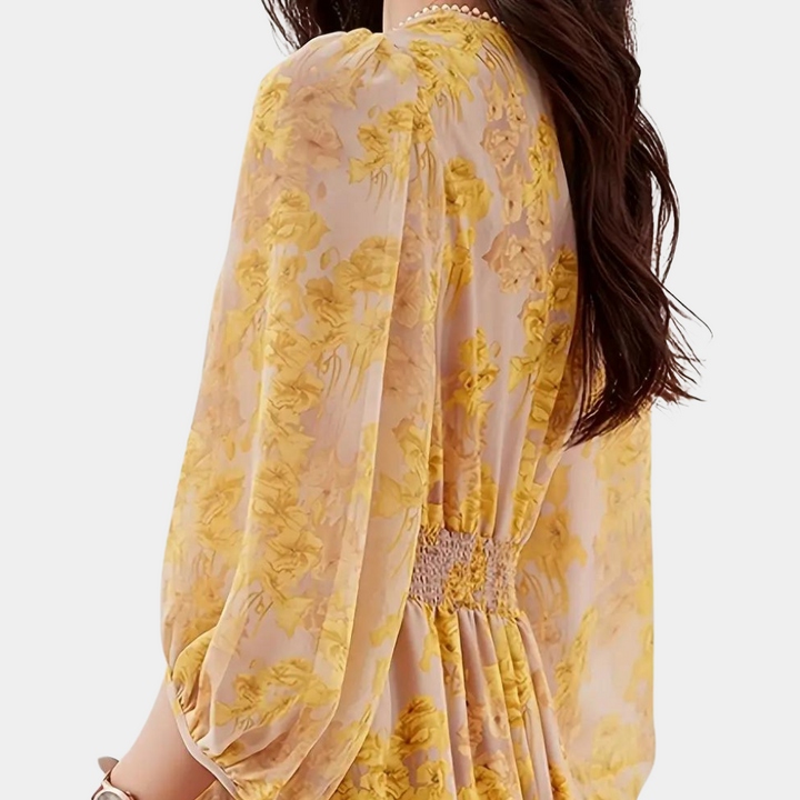 Herbstliches Blumenkleid mit elastischem Stoff – Maëlle