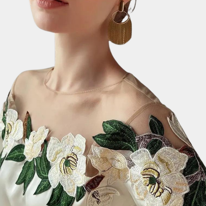 Herbstliche Blumenmuster Beige Damenbluse mit Lockere Passform – Elvira