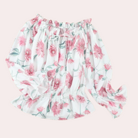 Schulterfreie Blumenbluse mit Rüschen – Herbstzauber Fayenne