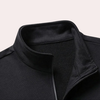 Schwarze Herrenjacke mit Stehkragen, Reißverschluss, aus Baumwolle, modisch und elegant.