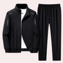Schwarzer Herren-Trainingsanzug, Jacke und Hose, Sportbekleidung, Freizeitmode, Polyester.