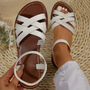 Weiße Sandalen aus Leder mit Riemchen, Damenmode, Sommer, bequem, elegant, flach.