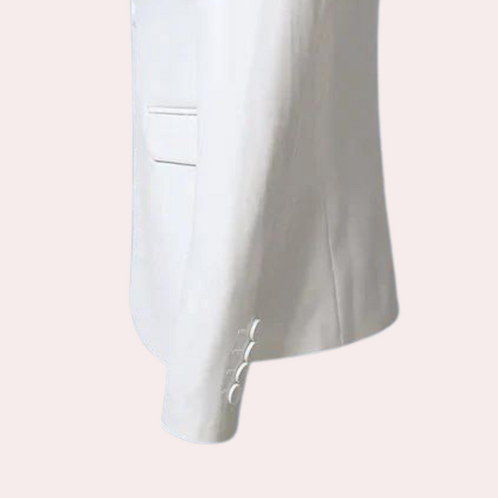 Weißes Herren-Sakko, elegantes Design, Knopfdetails, formelle Mode, hochwertiger Stoff