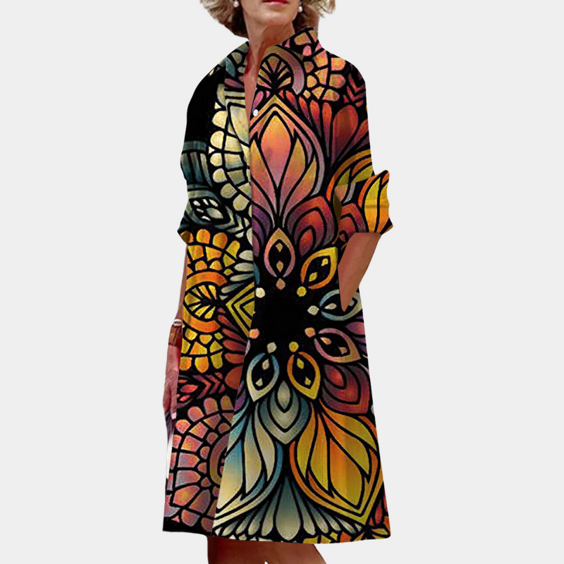 Midi-Kleid mit Print und herbstlicher Passform – Ysolde