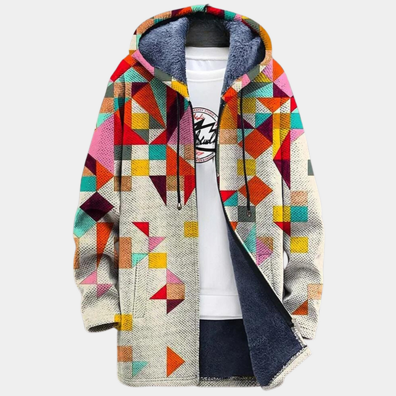 Retro Herrenjacke mit Colorblock-Print und Kapuze – Eliano