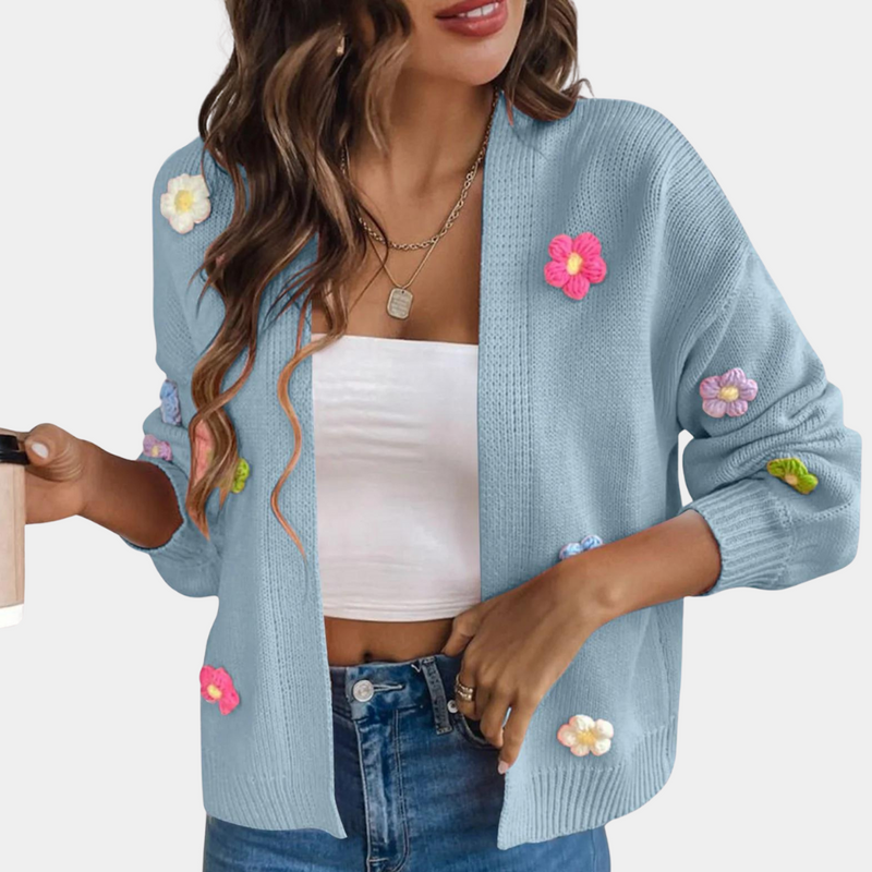 Strickjacke für Damen mit 3D-Blumen – Maribel