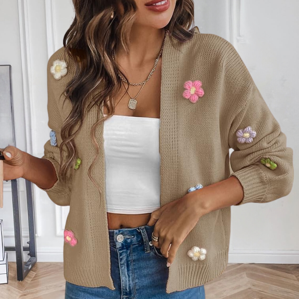 Strickjacke für Damen mit 3D-Blumen – Maribel