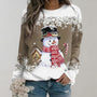 Damenpullover mit Schneemann-Motiv, braun-weiß, Wintermode, festlich, Baumwolle.