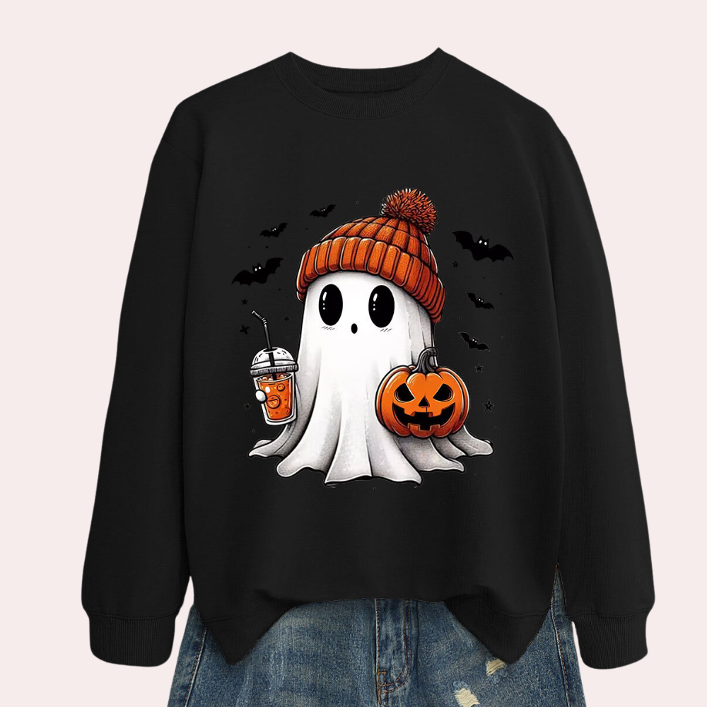 Damen Halloween Sweatshirt mit Gespensterprint – Liora