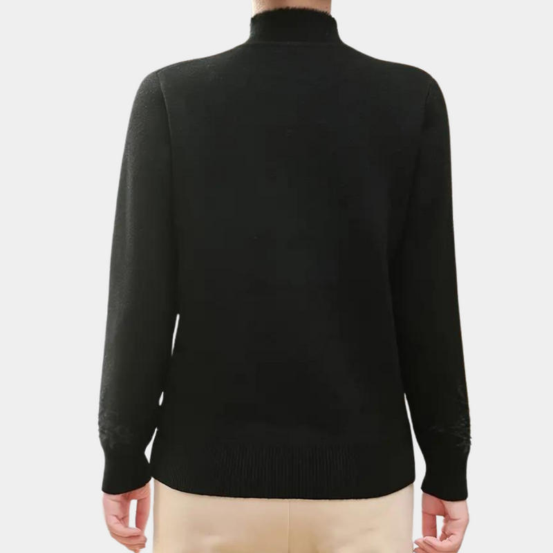 Strickjacke für Damen mit Blumenmuster und hohem Kragen – Alfhild