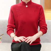 Strickjacke für Damen mit Blumenmuster und hohem Kragen – Alfhild