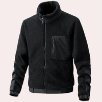 Schwarze Fleecejacke mit Reißverschluss, Brusttasche, warm, Herrenmode, Outdoor-Bekleidung