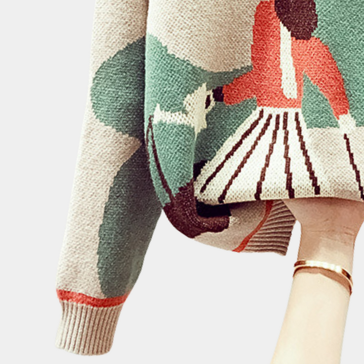 Bunter Strickpullover mit abstraktem Muster, Damenmode, Baumwolle, Herbstkollektion.