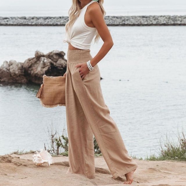 Luftige Damen Leinenhose mit weitem Bein – Liv