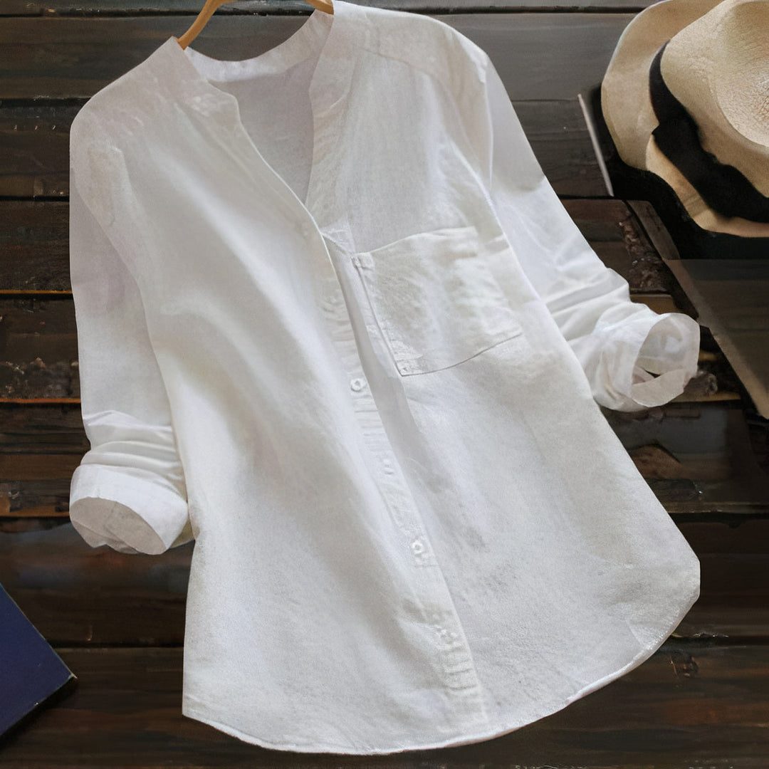 Herbstliche Baumwoll-Leinen-Damenbluse – Maëlle