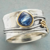 Silberring mit blauem Saphir, handgefertigt, einzigartiges Design, Schmuck für Damen.