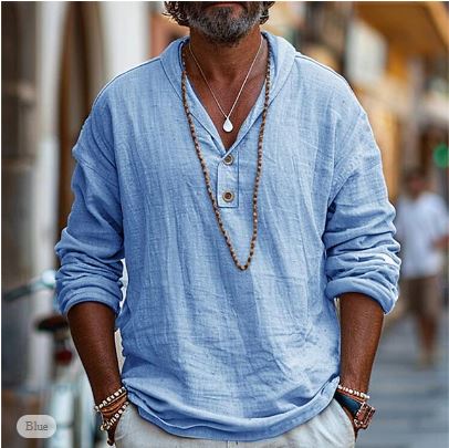 Herbstliches Leinen-Henley-Shirt für Herren – Jonas