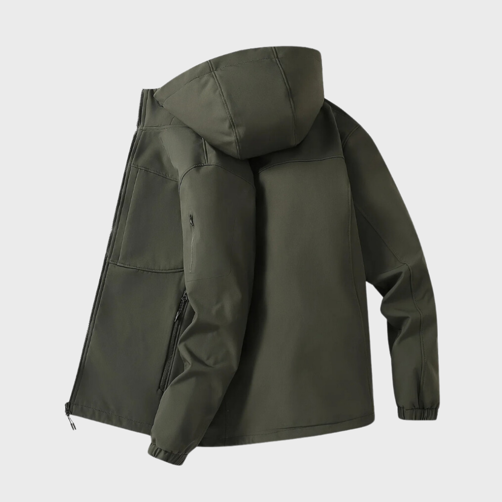 Armeegrüne Herren-Kapuzenjacke, lässig, wasserabweisend, Reißverschluss, Outdoor-Bekleidung