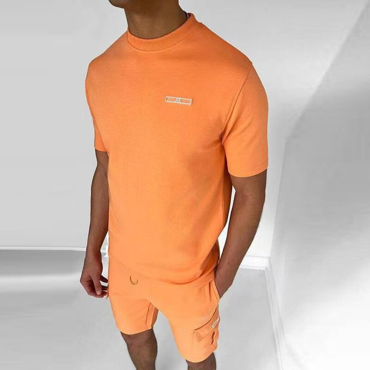 Orange Herren T-Shirt und Shorts Set, sportlich, casual, mit Taschen, Streetwear, Baumwolle.