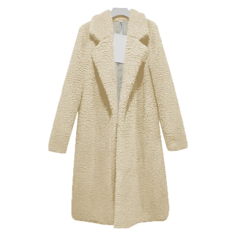 Khaki Damen Wintermantel, warm, flauschig, lang, modisch, ideal für kalte Jahreszeiten.