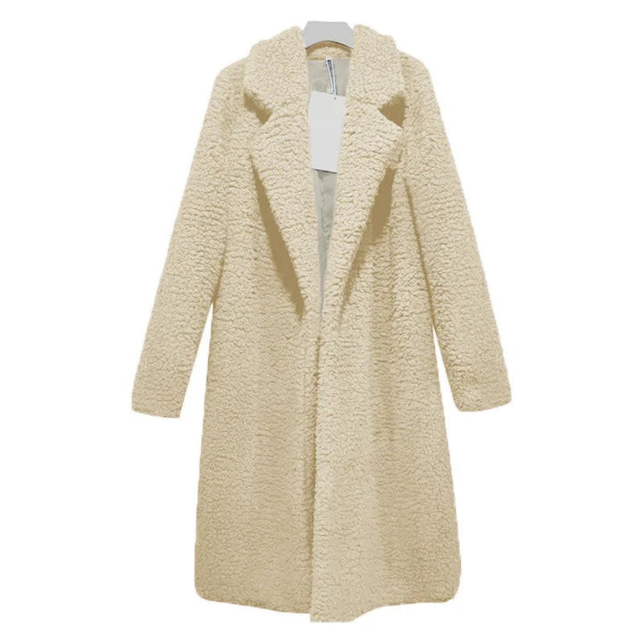 Khaki Damen Wintermantel, warm, flauschig, lang, modisch, ideal für kalte Jahreszeiten.