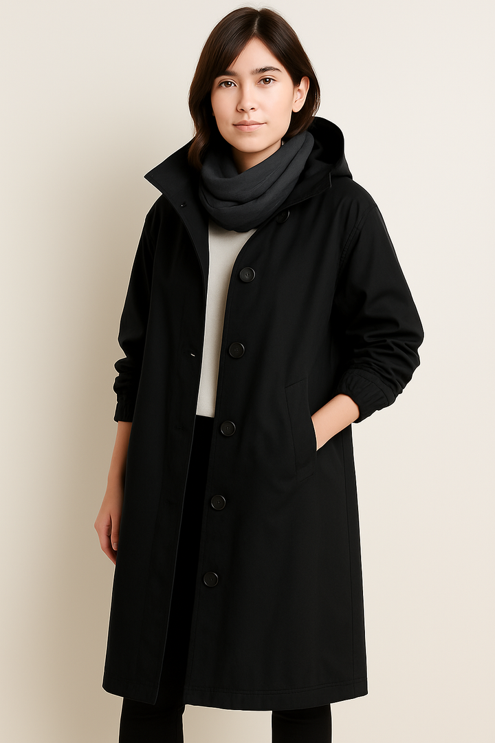 Langer Damen Trenchcoat mit Kapuze – Ranya Herbstedition