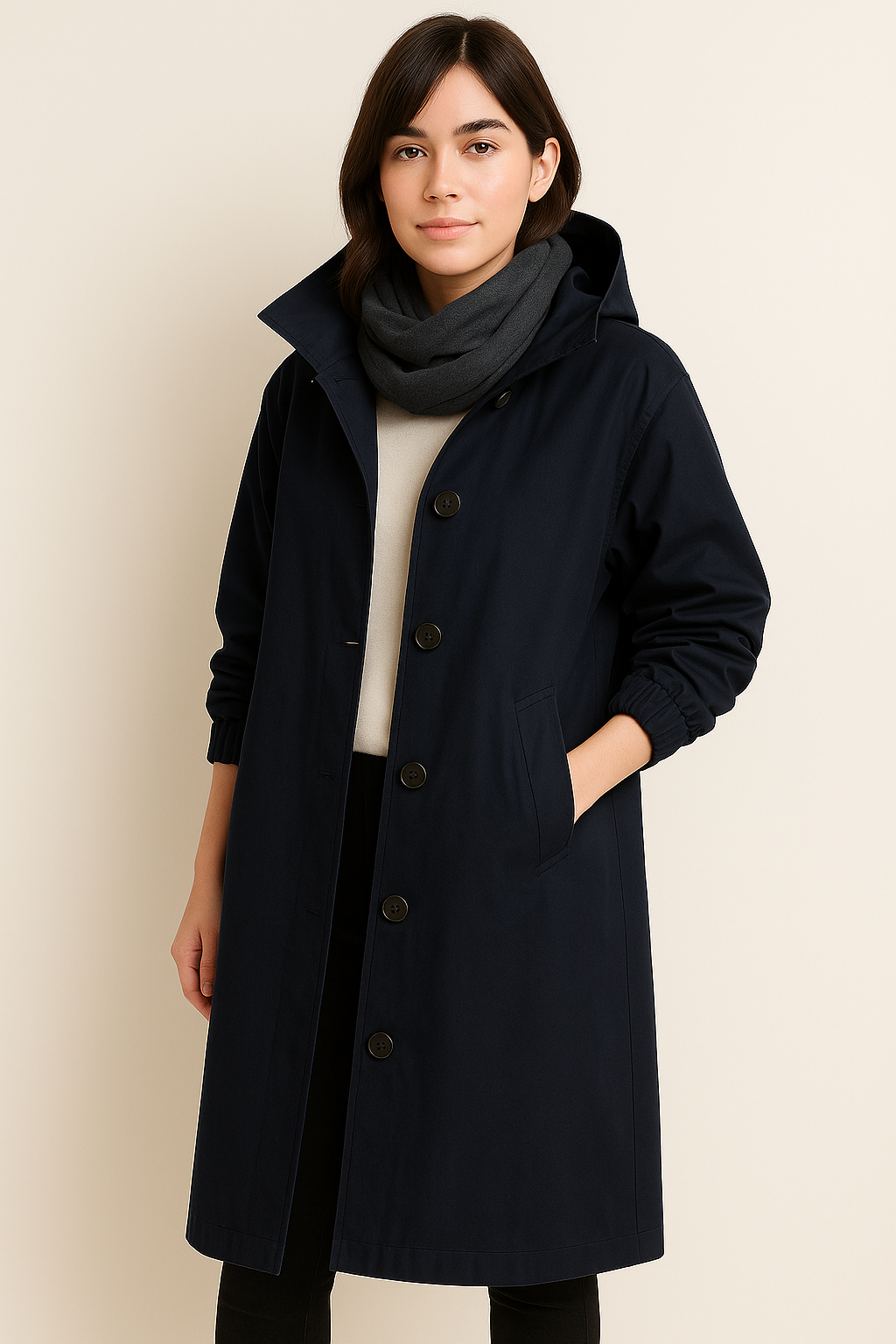 Langer Damen Trenchcoat mit Kapuze – Ranya Herbstedition