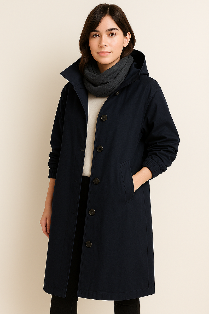 Langer Damen Trenchcoat mit Kapuze – Ranya Herbstedition